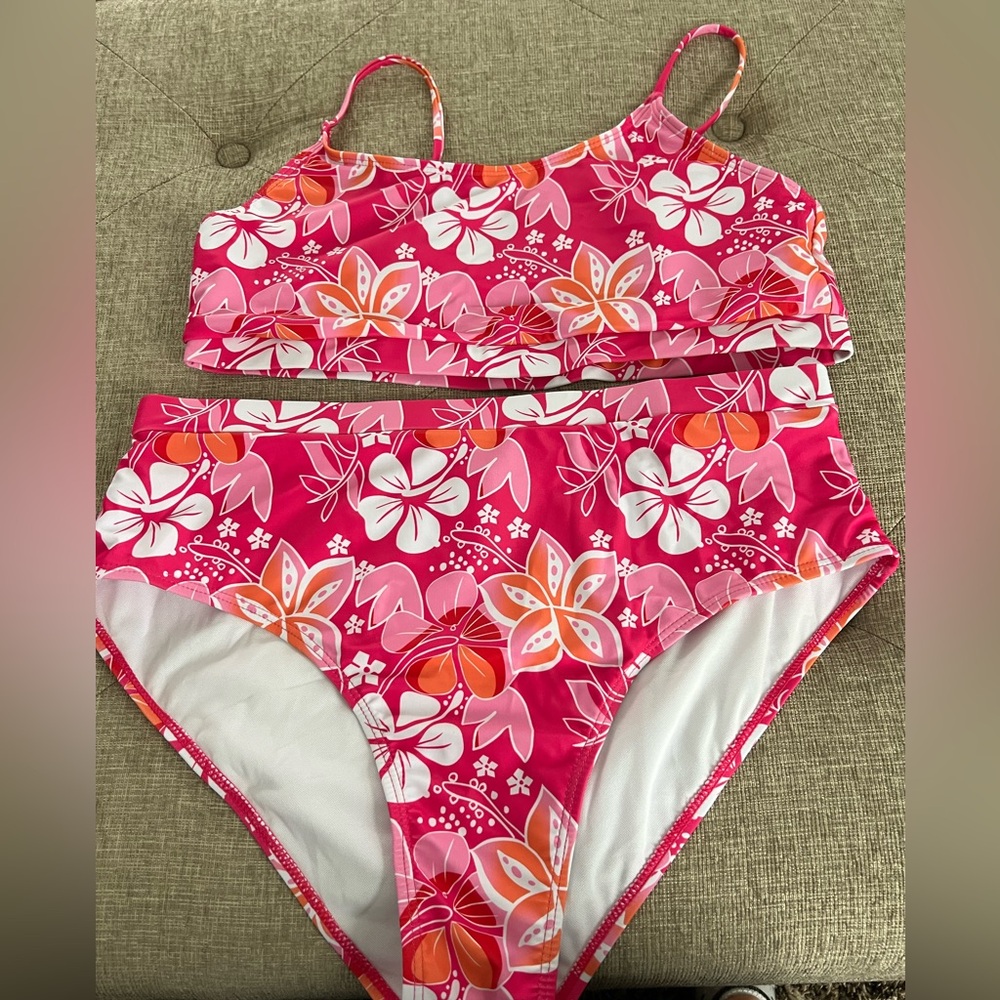 Tropical Floral Bikini Set in Pink and Orange